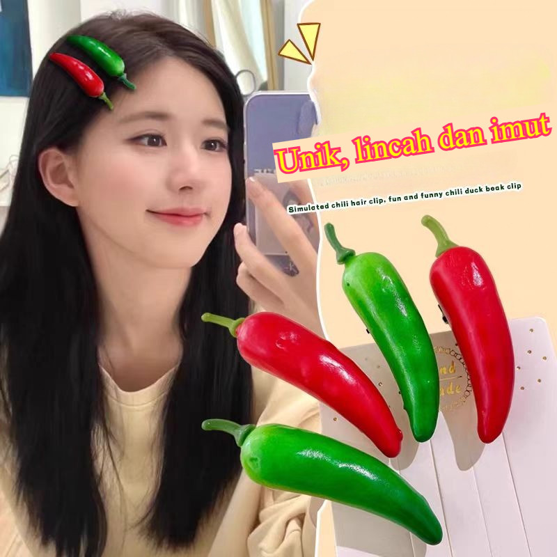 Klip Rambut Cabai Kreatif dan Unik untuk Wanita – Klip Poni & Klip Samping dengan Desain yang Menari