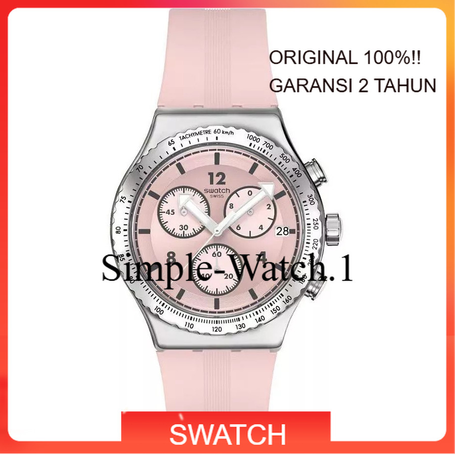 Original 100% SWATCH YVS532 POPPINGLY PINK Jam Tangan Wanita IRONY Garansi Resmi 2 Tahun