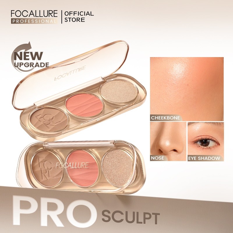 FOCALLURE Pro Sculpt 3-in-1 Palette Blush Contour Highlighter Ultra-Pigmented