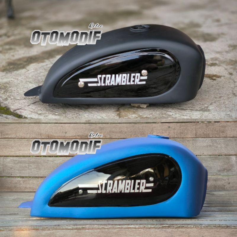 Tangki Motor Custom Scrambler | Japstyle | Trail | Hitam & Biru OR