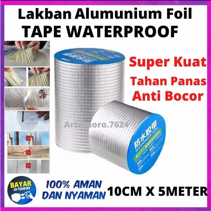 PROMO  [TRENDING] 10CM X 5 METER Alumunium Foil Tape Anti Air Panas Tahan Bocor Untuk Perbaikan Atap