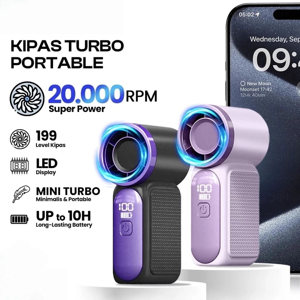 High speed Kipas Mini  LED Strong Portable Wind 100 Gear Wind Speed Kipas Angin Adjustable Turbo Kip