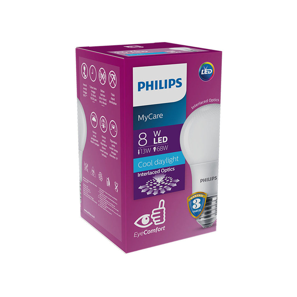 PHILIPS LAMPU LED COOL DAYLIGHT E27  8 WATT