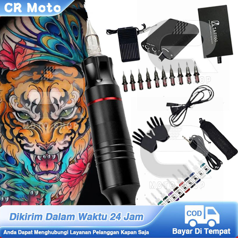 10 Warna Alat tato full Set /Set pena tato/set lengkap alat tato Mesin Tattoo Rotary Pen Full Set Ta
