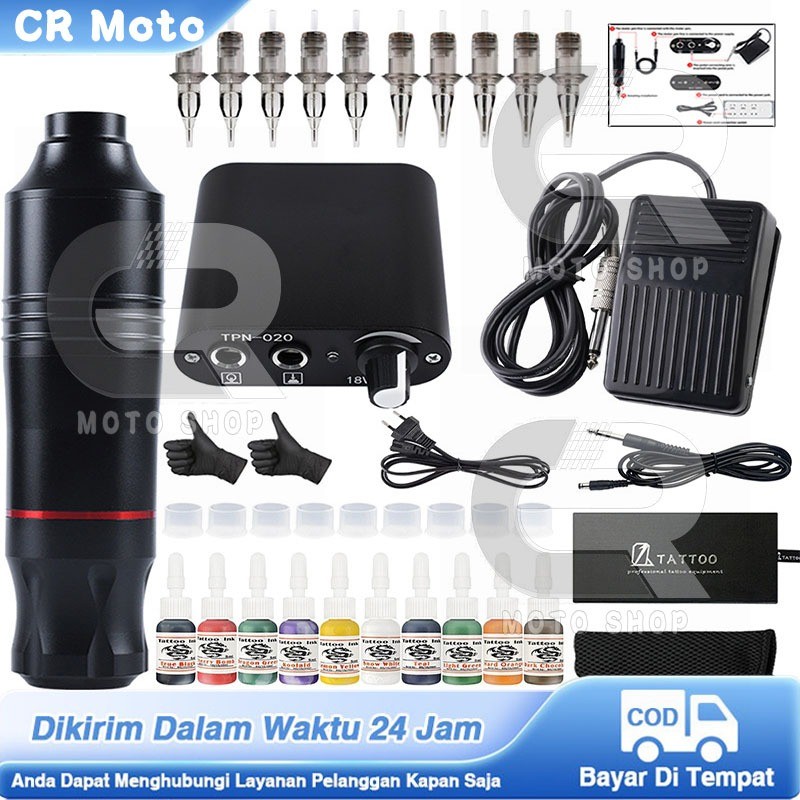 Mesin Tato Full Set Original 10 Warna Mesin Tato Pen Alat Tato
