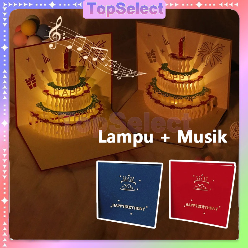 Kartu Ucapan 3D Dengan Lampu /Kartu Ucapan Ulang Tahun Pop Up 3D Dengan Musik + Lampu