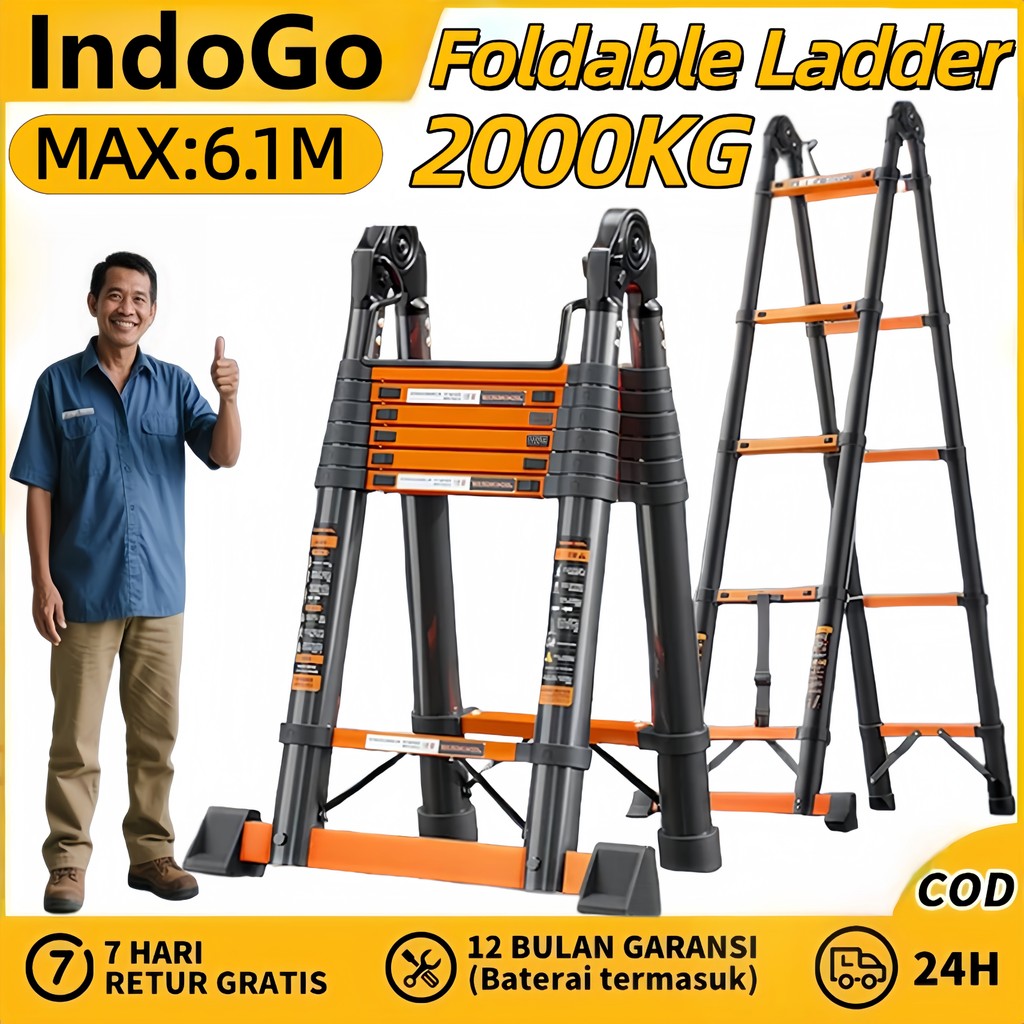 Tangga Lipat Baja karbon Tangga Teleskopik Portabel Rumah Tangga 3.4M 4.2M 5.0M 5.8M Meter Multifung