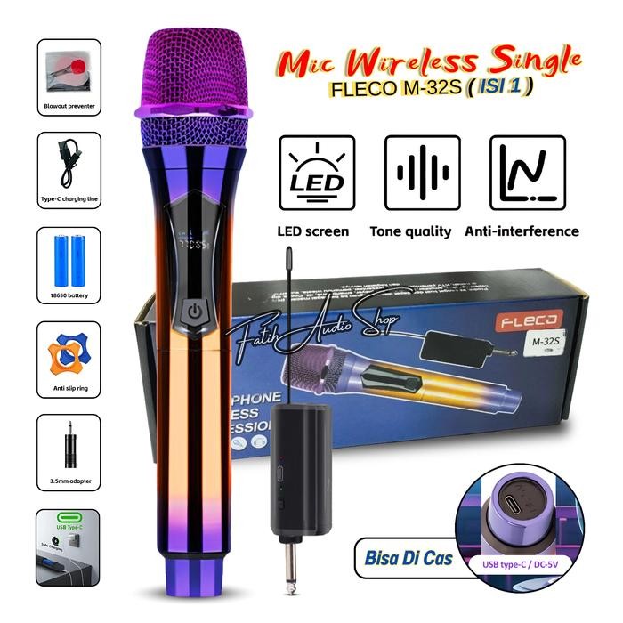 COD NEWW Single Mic Wireless Profesional Microphone mic tanpa kabel Fleco M-32S | Mic Microphone Kar