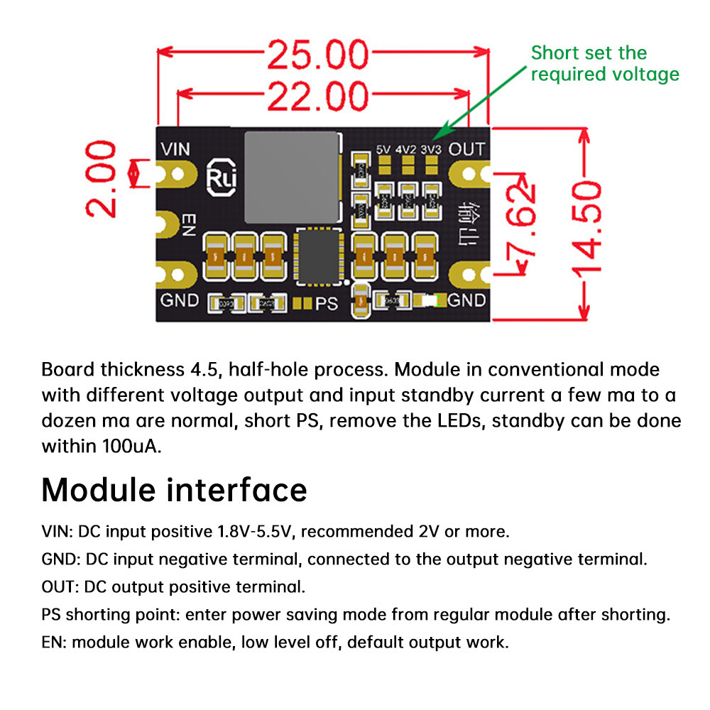 DC-DC Buck and Boost Module 1.8-5.5V to 3.3V 4.2V 5V 3A Adjustable Output Low Ripple Boost Buck Cons