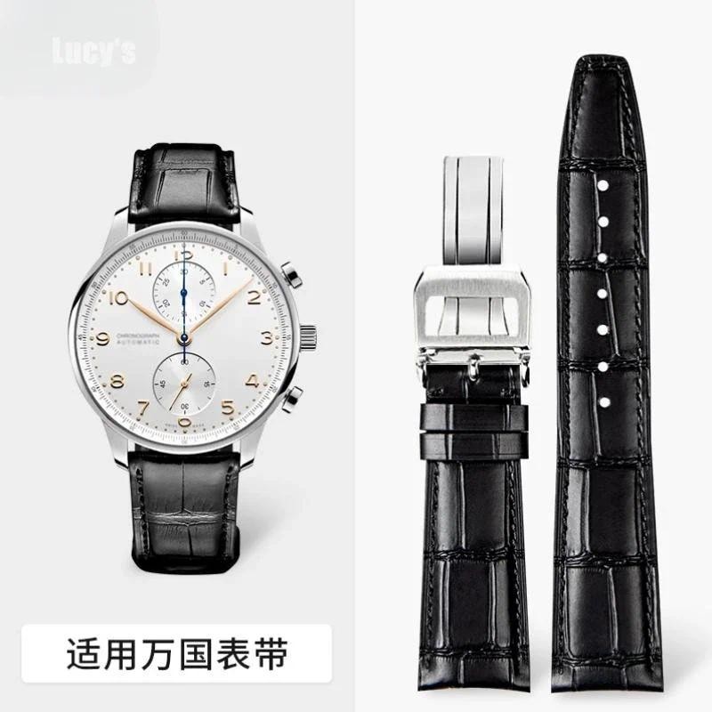 For IWC Leather Wat Strap Portofino Portugal 7 ronograph Original Waterproof Sweatproof Wat Band Sev