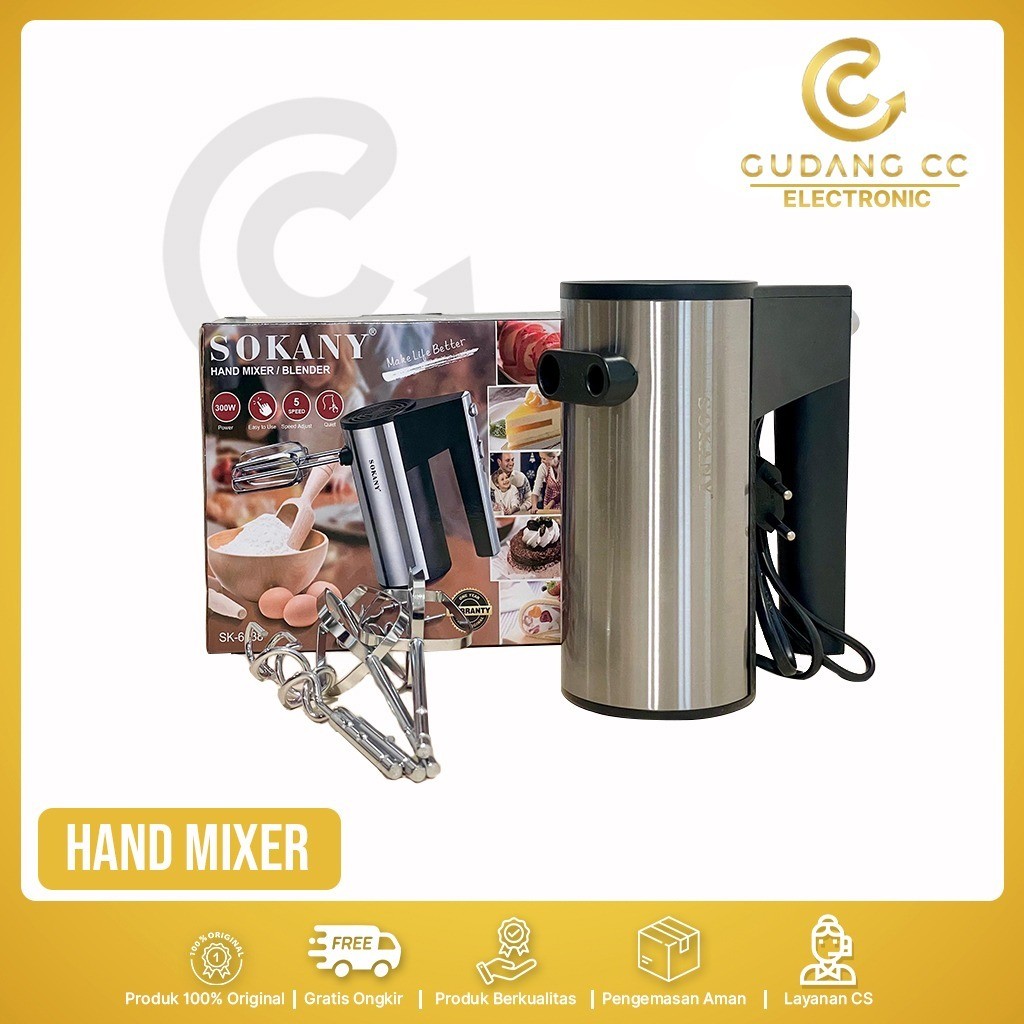 (GCC-ELC) Hand Mixer Silver Pembuat Kue / Pengaduk Bahan Kue Sokany SK-6638 Mini Aesthetic