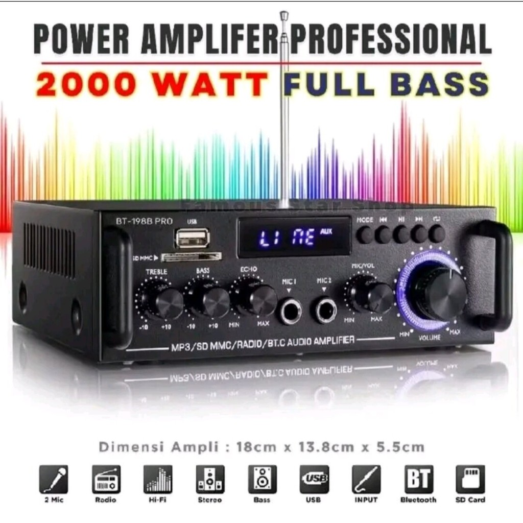 2000watt Amplifier bluetoth fleco 198B PRO 2000 WATT amplifier karaoke amplifier 2000 watt