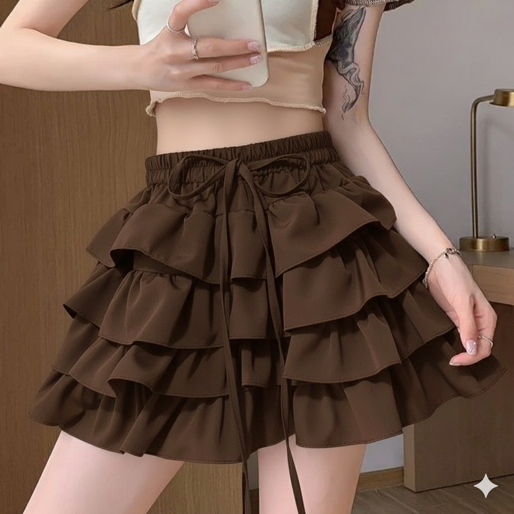 FF - ZER ROK LUMO PUTIH KEKINIAN MODEL TERBARU SUSUN PITA BAWAHAN / ROK MELODY Kekinian Korean Style