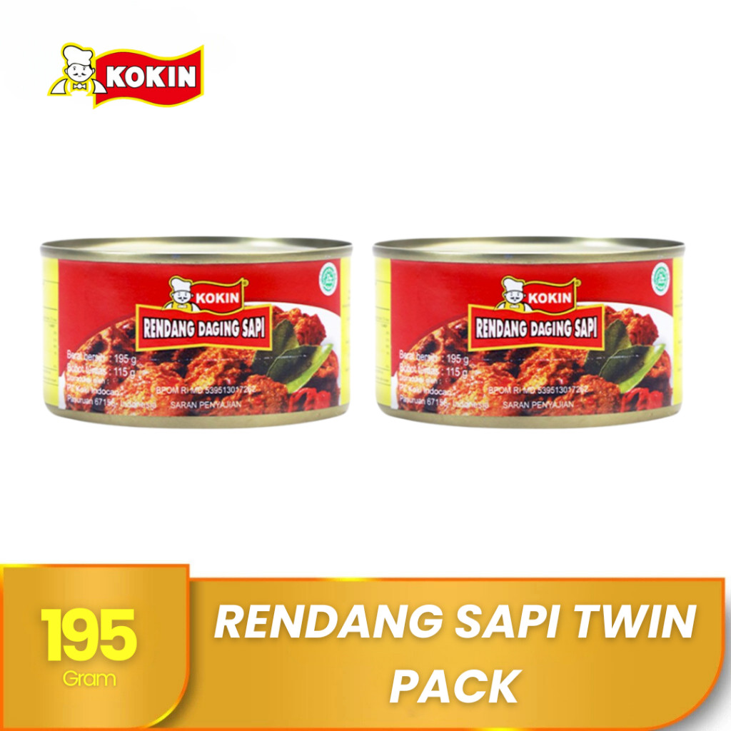 KOKIN Rendang Daging Sapi Makanan Instan Kaleng Siap Saji Lauk Matang Tahan Lama 195 Gram Twin Pack