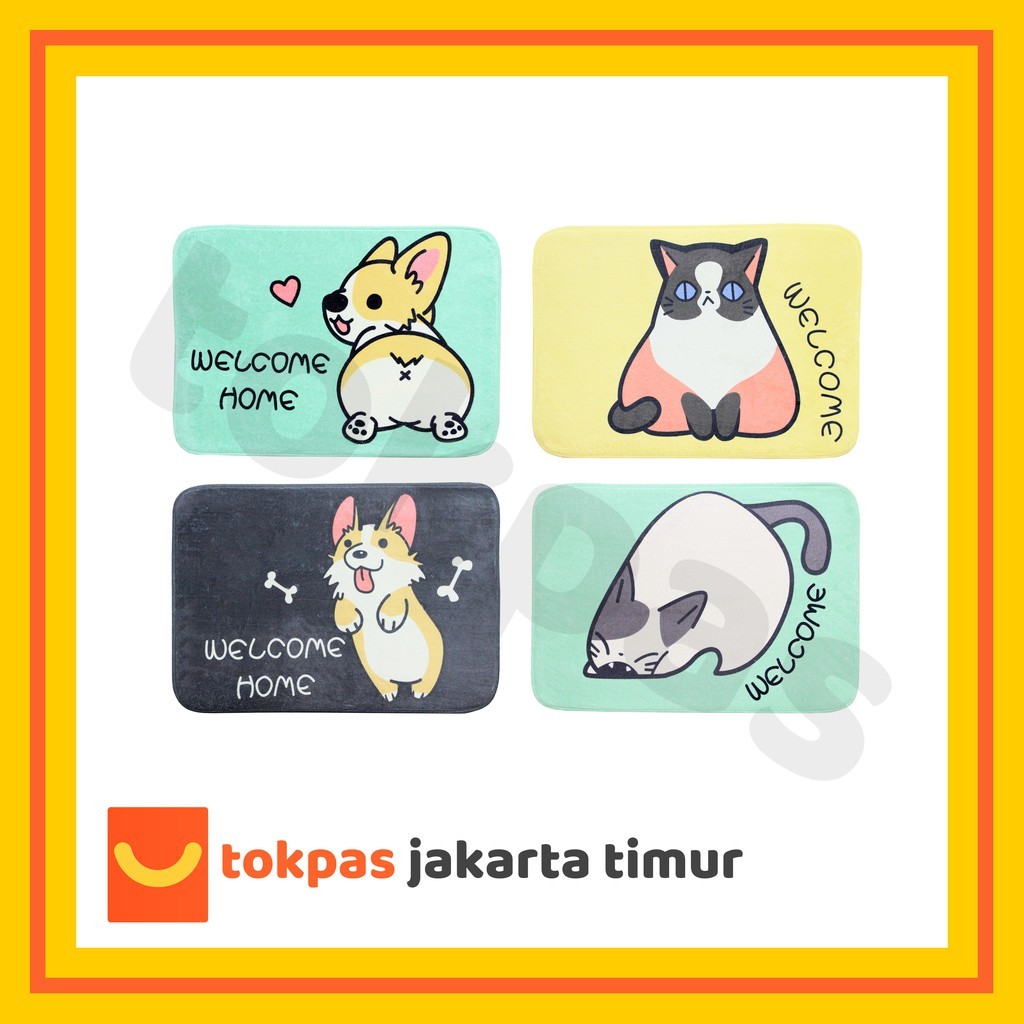Keset Kaki Nyerap Air Anti Slip Kamar Mandi Keset Karpet Bludru Karakter Hewan Karakter Lucu Kucing