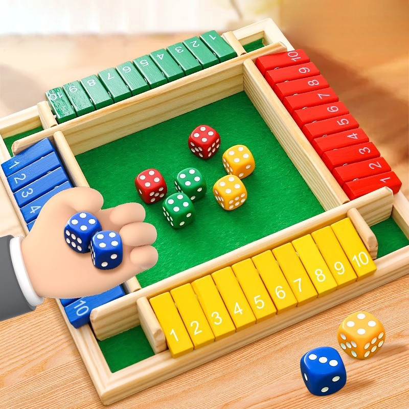 RAIDSHOP 4 Sisi 1-10 Mainan Board Game Angka Shut The Box Dadu Shut the Box Angka mainan anak edukas