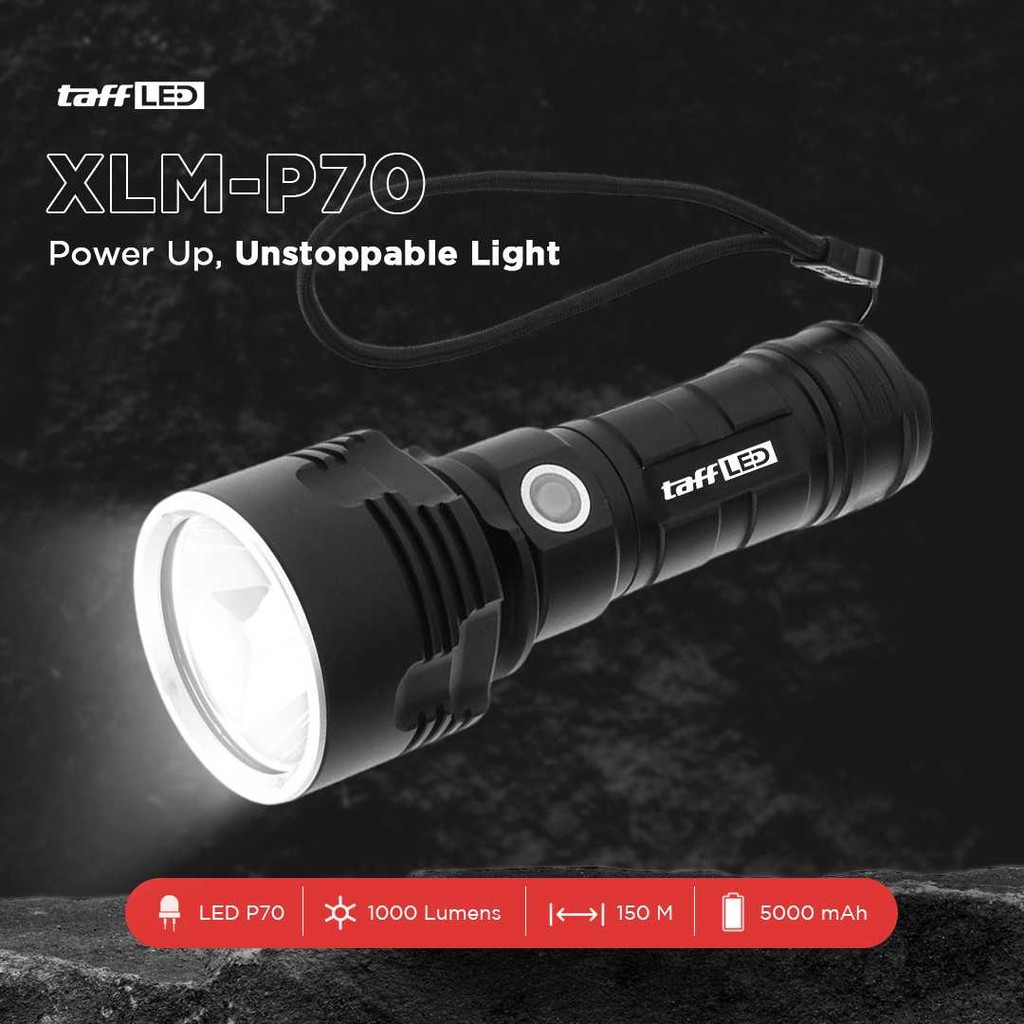 TaffLED Senter LED XLM P70 USB Rechargeable 50W 1000 Lumens - XLM-P70 - Tinari