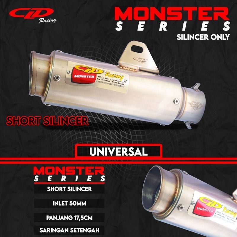SILENCER SELENCER KNALPOT ONLY CLD RACING TYPE MONSTER RACE PANJANG 17.5 CM 20 CM INLET 50MM