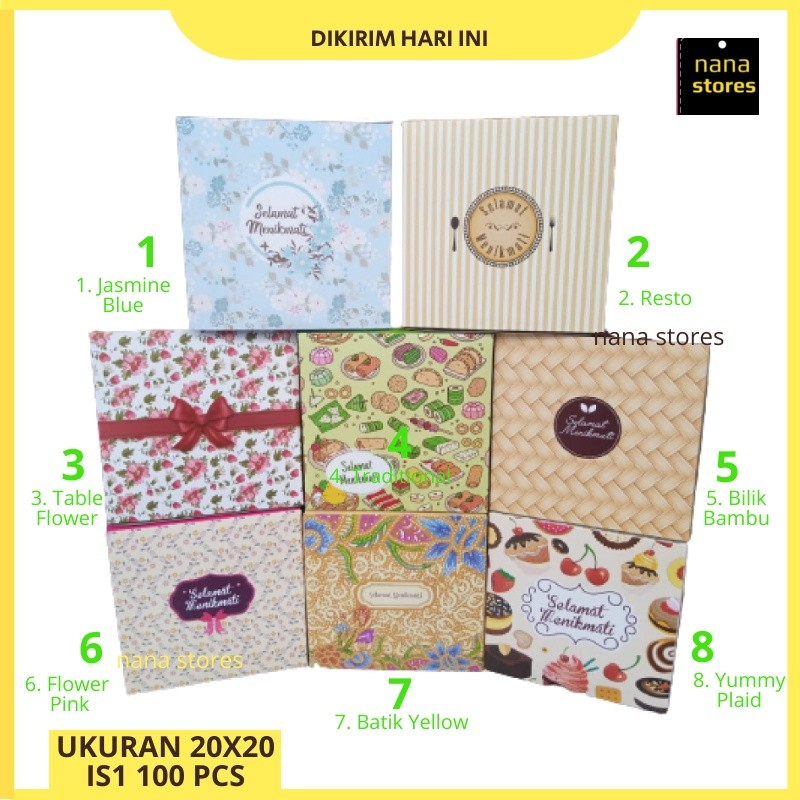 100 Pcs Dus Nasi, Kotak Nasi, Box Nasi, Dus makanan, Dus Catering, Dus Modern Ukuran 20x20