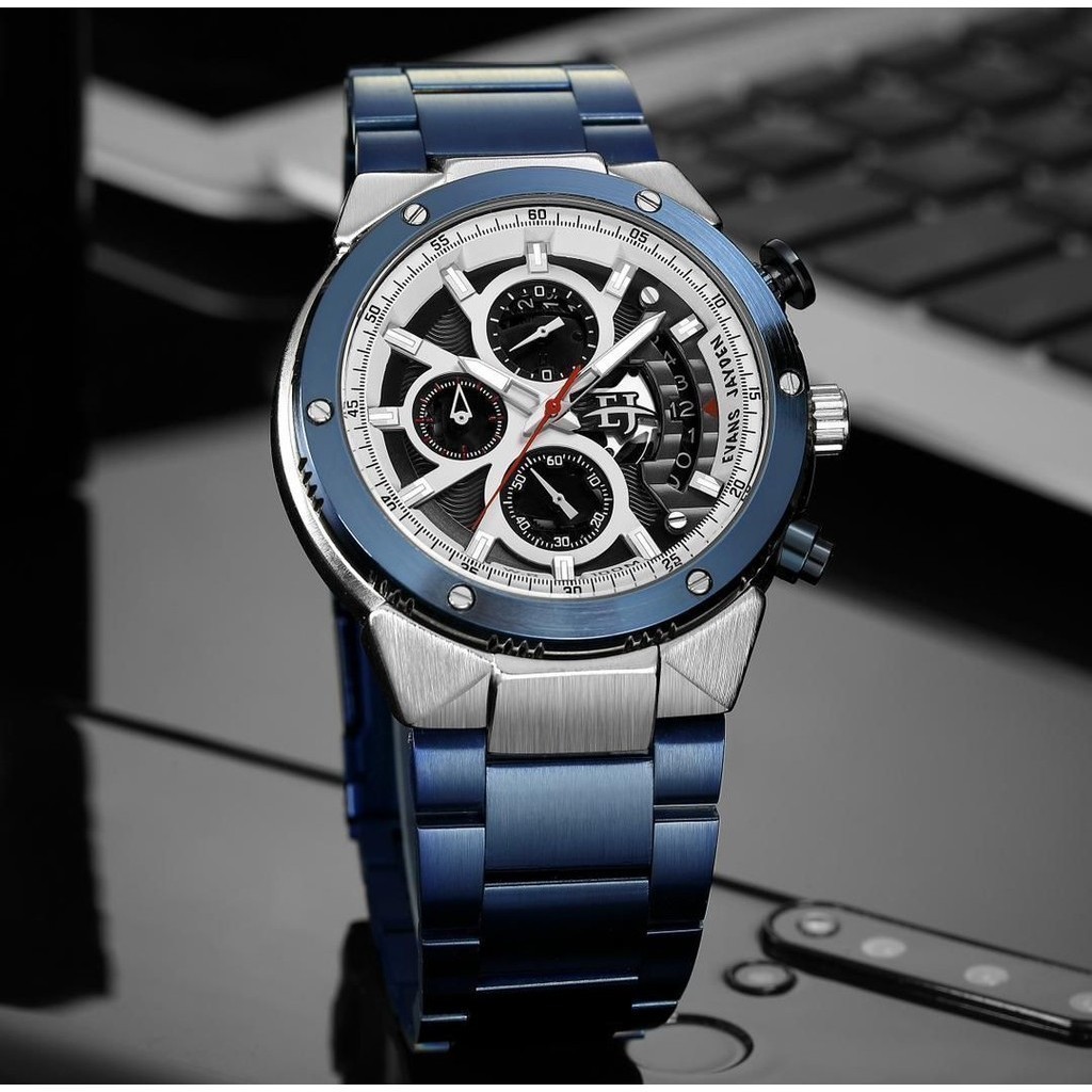 Terlaris  Evans Jayden Jam Tangan Pria 9562 Rantai Stainless Kaca Safir Tahan air 10ATM [SALE]
