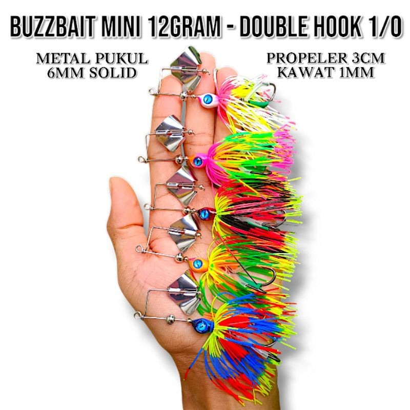 BUZZBAIT MINI BERAT 12GRAM. DOUBLE HOOK 1/0. BUZZBAIT ZAL LURE. UMPAN CASTING IKAN GABUS