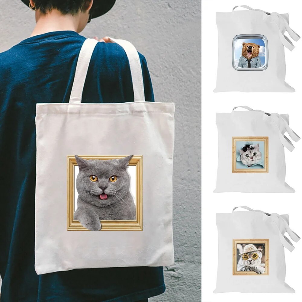 Tas tangan Shopper Shoulder Bag Shopping Bag Handbag Canvas Tote animal Series