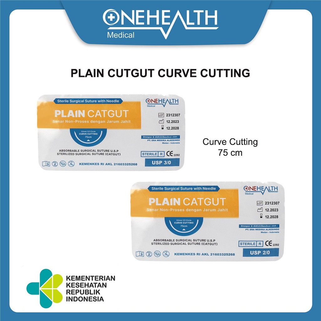 Onehealth Benang Jahit Plain Catgut With Needle 75Cm Benang Operasi Luka Steril Dengan Jarum USP 2/0