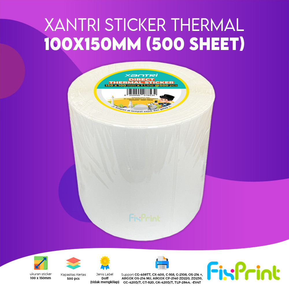 FixPrint Sticker Xantri Label Thermall 100 x 150 A6 kertas stiker thermal 500 pcs