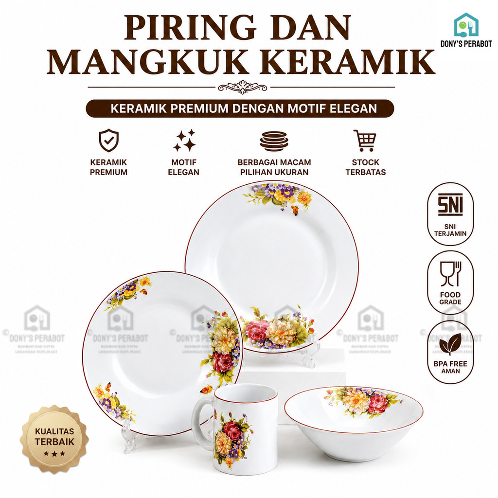 DONY'S PERABOT Lusinan Set Tableware Keramik Motif Bunga