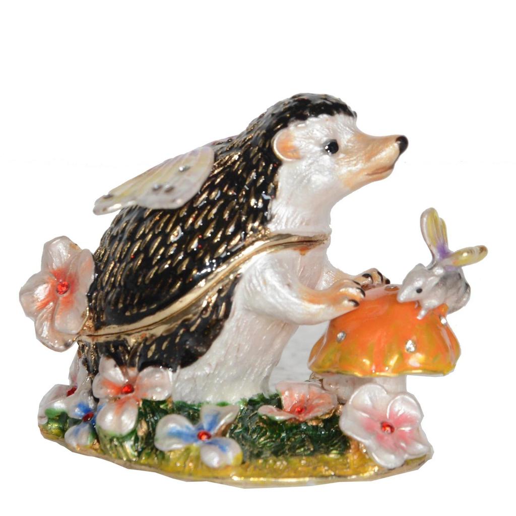 Hedgehog Trinket Box, Metal Ornament, Collectible Gift, Figurines, Crystal Jewelry, Enameled Ring, E