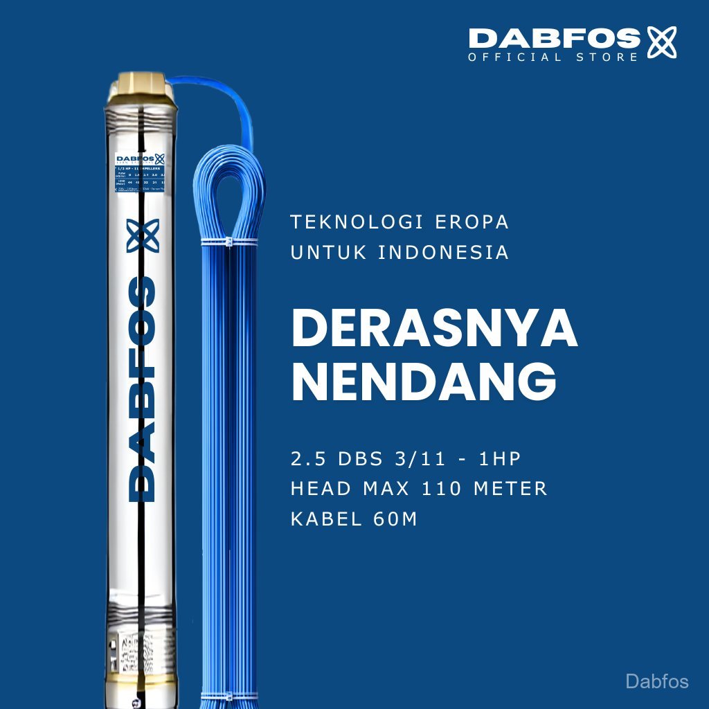 Pompa Satelit Dabfos 2,5 Inch 1 HP + Kabel 60 Meter – Submersible / Sible