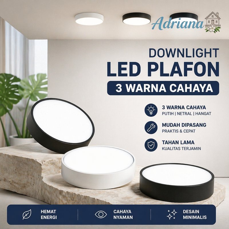 Lampu Downlight LED Plafon Tempel COB 3 Warna Aluminium Putih Hitam Golden Ruang Tamu Kamar