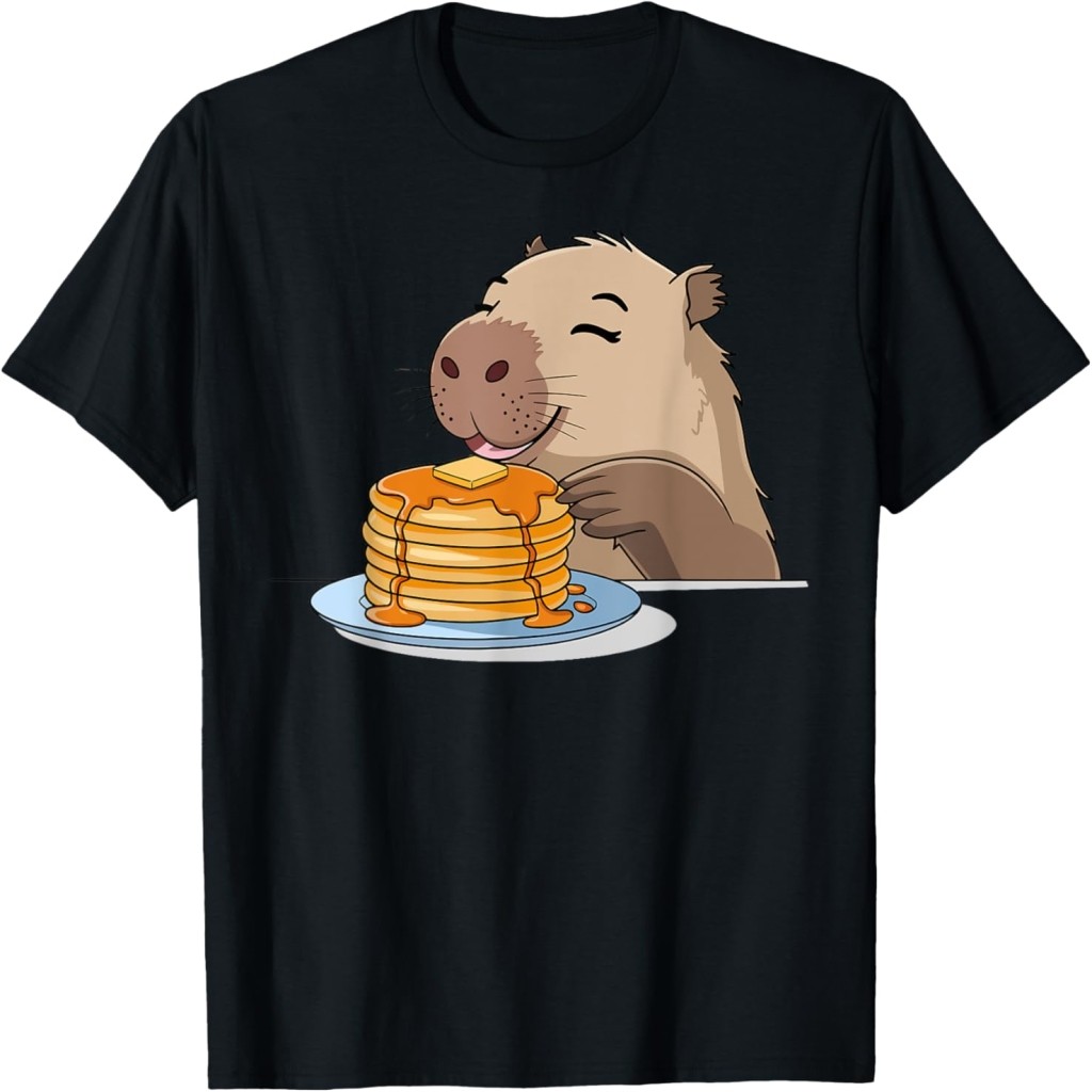 Funny Capybara Graphic Cute Capybara eating Pancake T-Shirt