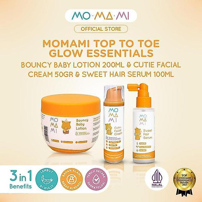 Momami Top to Toe Glow Essential Hampers - Paket Perawatan Kulit dan Rambut Anak Bayi dengan Lotion 