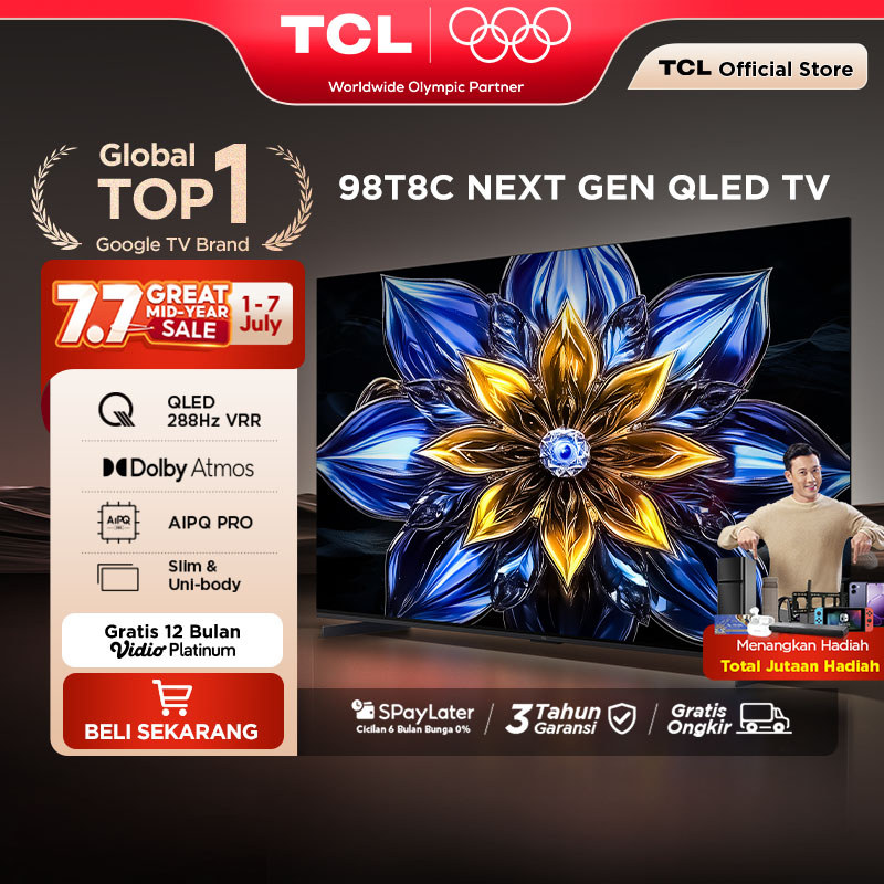 TCL Next Gen QLED 98 Inch T8C - 4K Google TV - HVA Screen - HDR10+ - Dolby Vision & Atmos - 288Hz VR