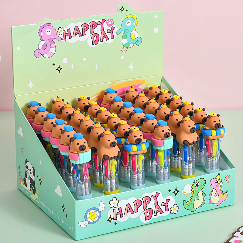 

6 pcs/lot Kawaii Capybara 4 Colors Ballpoint Pen Mini Korean Stationery Pens For Writing Cute School Office Supply