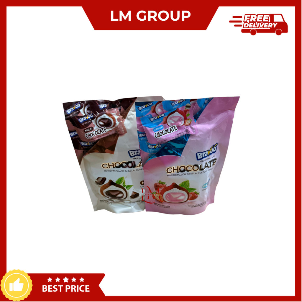 

[5 PCS HEMAT] Bravoo Marshmallow isi Selai Coklat Susu/Coklat Stroberi 5 pcsx3.6gr LM Snack Grosir