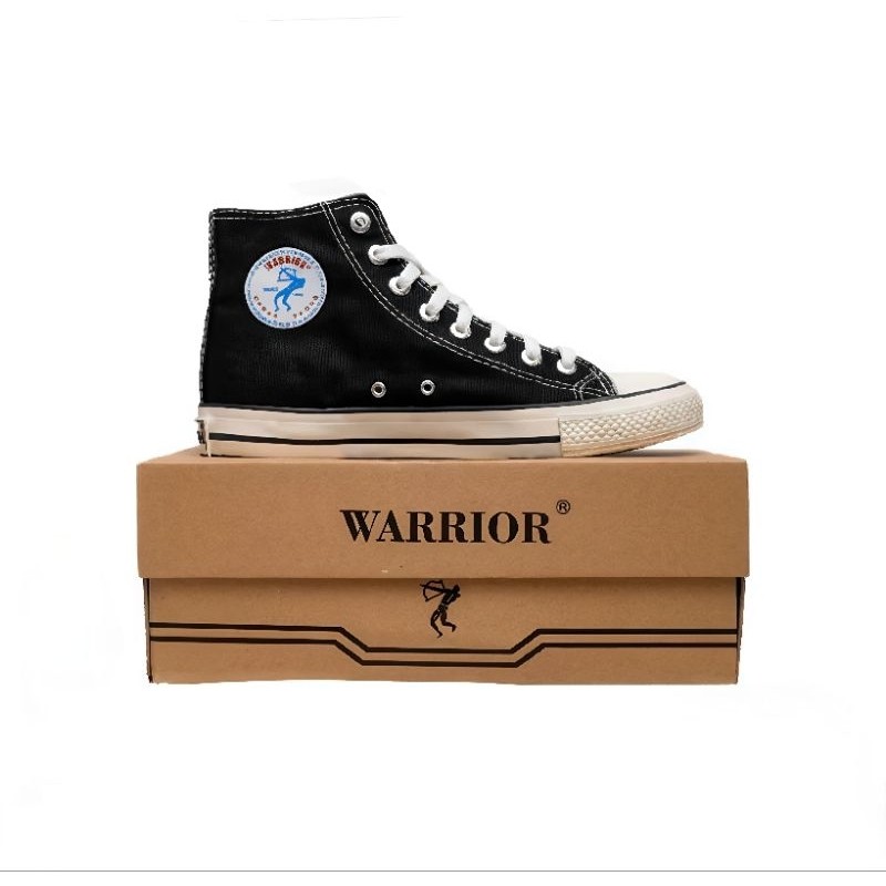 JOVSHOP Sepatu Warior Sparta Tinggi Original Hitam Putih Size 31-46_Sepatu Sekolah Cowok Cewek Tali 