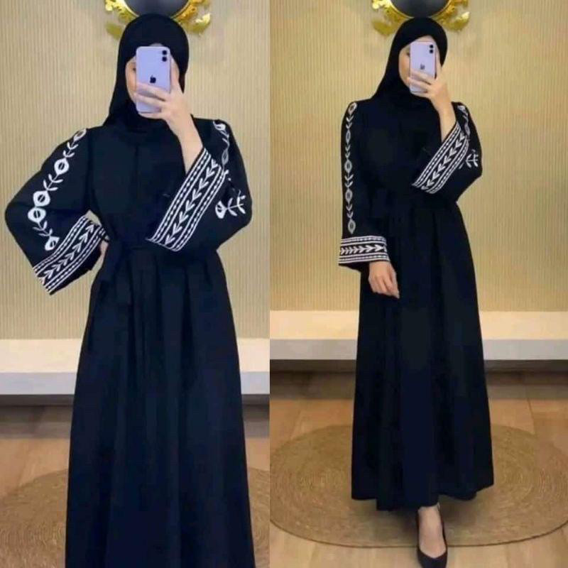 promo Abaya Bordir Gamis Hitam Polos Dress Syari Jubah turkey dubai arab jetblack saudi