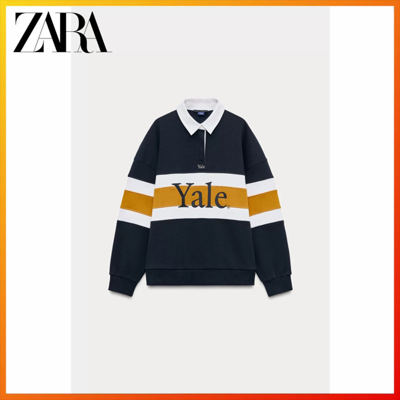 ZARa2025 Spring New Product Women's Clothing Yale ™ POLO collar hanging shoulder long sleeved sweats