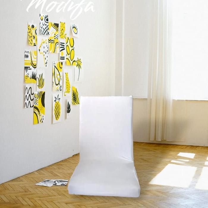 Cover lesehan size: M n L elastis / Sarung kursi LIPAT LANTAI lazy bag stretch - Putih, M by Fusion 