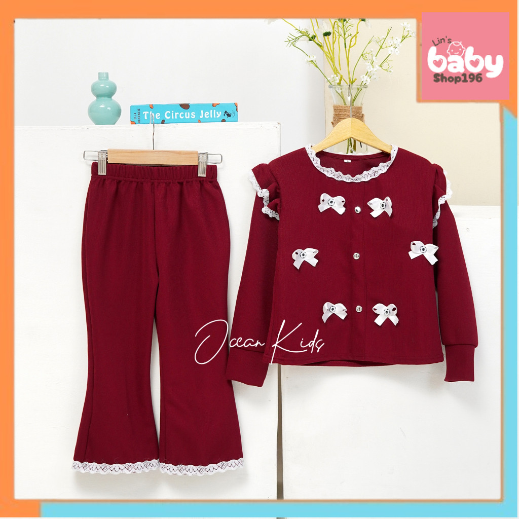 Setelan Cardigan Anak Perempuan Popy Cardigan Anak Perempuan Model Pita Usia 1-11 Tahun BAJU  ANAK M