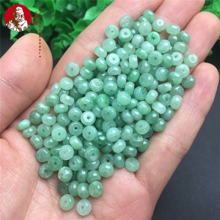 (5pcs / harga) Batu giok alami, jenis es manik-manik sempoa hijau penuh aksesoris DIY gelang 5X3MM