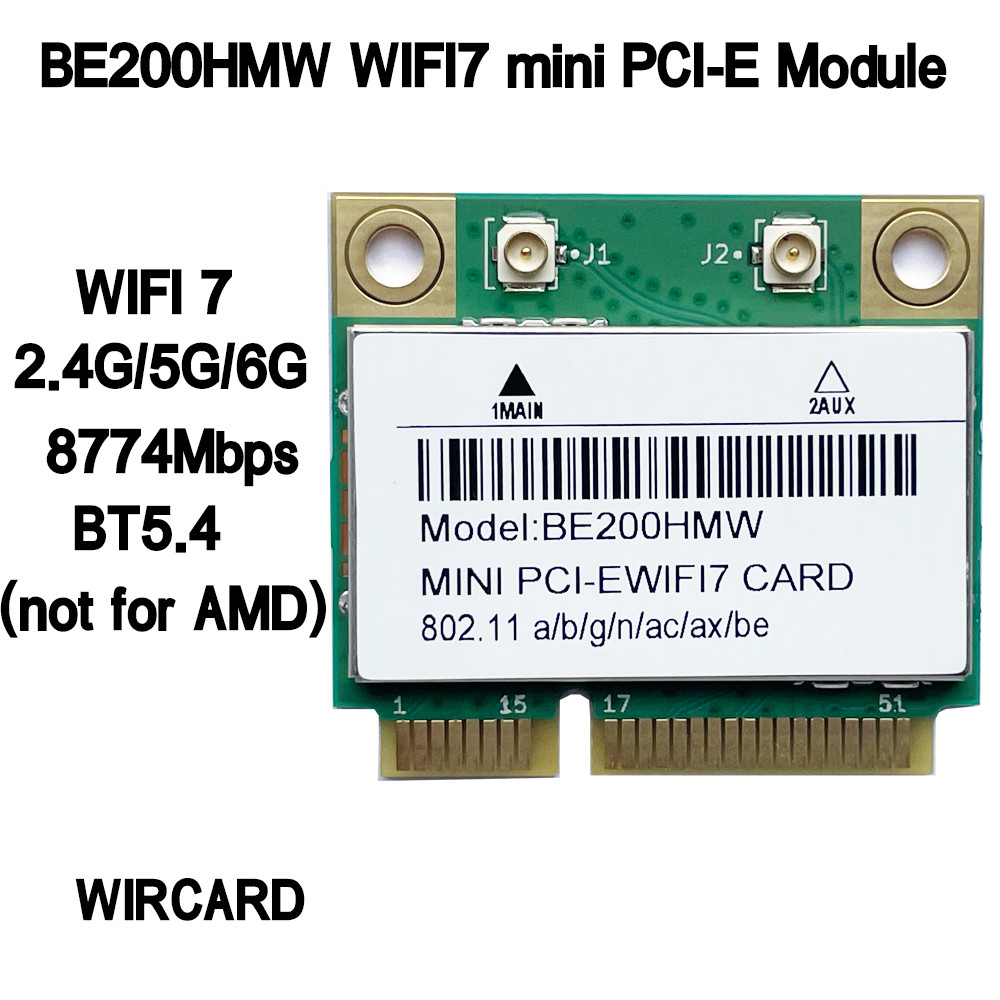 WIRCARD BE200HMW WIFI7 mini PCI-E 2.4G/5G/6G BE200 8774Mbps BT5.4 WIFI Card For Laptop