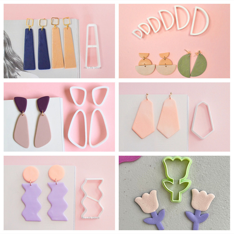 

Long Soft Pottery Polymer Clay Cutter Geometric Half Circle Hexagon Flower Mould Craft DIY Earring Jewelry Pendant Making Tool