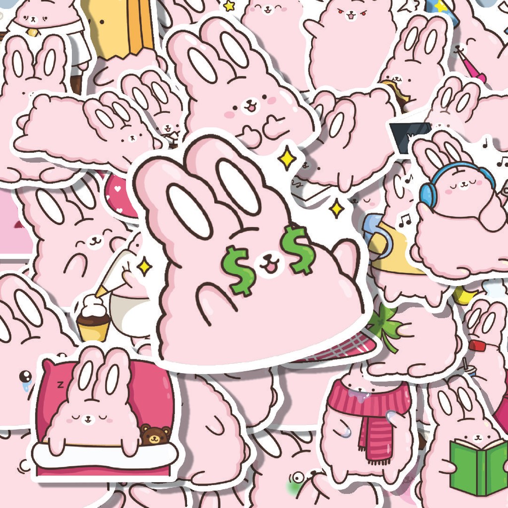 

100PCS Lucu Stiker Animal Rabbit Soup Pink [Kelinci] Stiker Aesthetic Stiker Anti Air Stikers Berperekat Waterproof sticker decal buat Motor Helm Buku Journal Koper Casing HP Laptop Botol Minum Hadiah anak