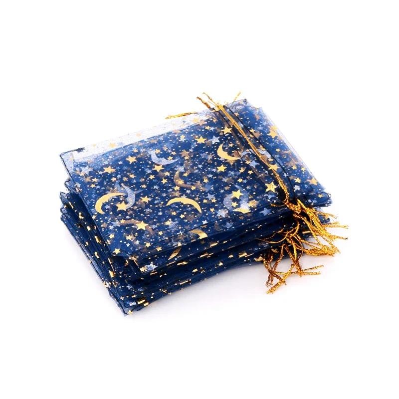 

50pcs/lot Star Moon Organza Jewelry Bags Tulle Sheer Sachets Drawstring Gift Bag Wedding Party Favor Pouches Jewelry Organizer