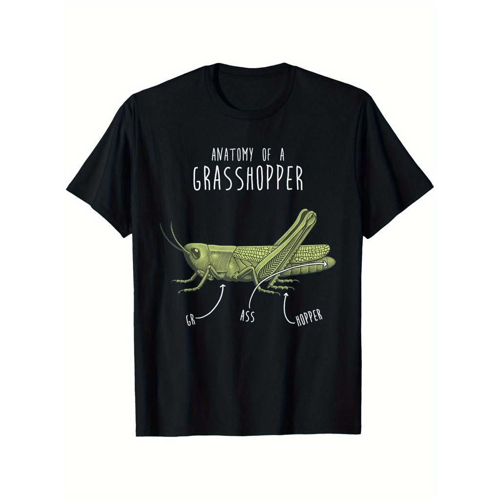 Kaos Pria Anatomi Belalang Lucu - Kaos Pecinta Serangga - Kaos Katun Kasual Musim Panas - Cocok untu