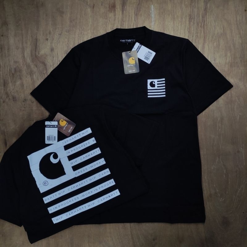 KAOS OVERSIZE CARHARTT WIP  S/S LABEL STATE FLAG LOGO FONT  BASIC PRINTED BLACK TEES BESTSELLER