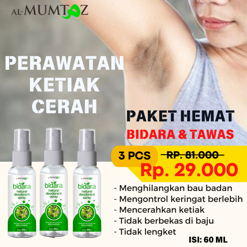 OBRAL 3 PCS DEODORANT BIDARA SPRAY TAWAS WANITA PRIA DEODORANT ORIGINAL TAWAS 60Ml BPOM ORGANIK HERB